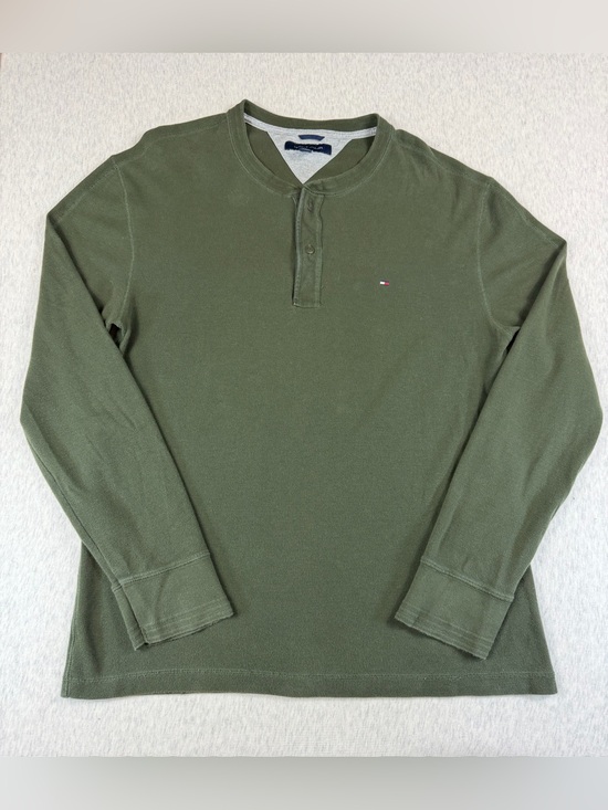 Tommy Hilfiger Other - Tommy Hilfiger Men’s XL Olive Green Waffle Knit Henley Long Sleeve Shirt Y2K